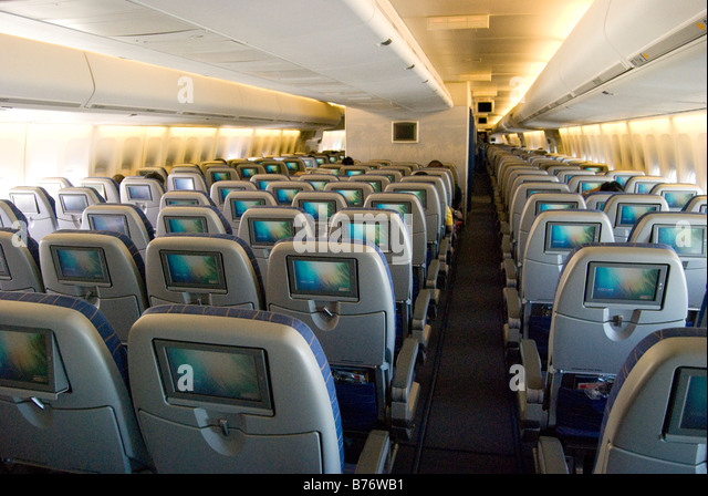 Interior view of Air Philippines Boeing 747 Jumbo jet showing seats ...