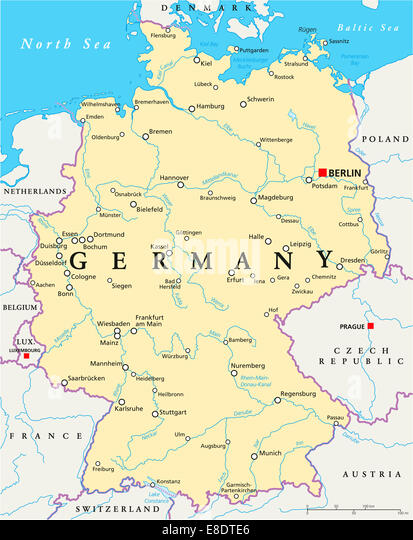 Germany Political Map with capital Berlin, national borders, most Stock ...